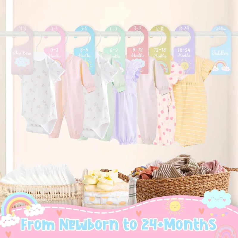 CORNER LACE Baby Closet Dividers 8PCS, Pastel Rainbow Theme Wooden Double-Sided Clothes Size Hanger Organizer from Newborn to Toddler for Nursery Decor Baby Shower Birthday Gift - Image 3